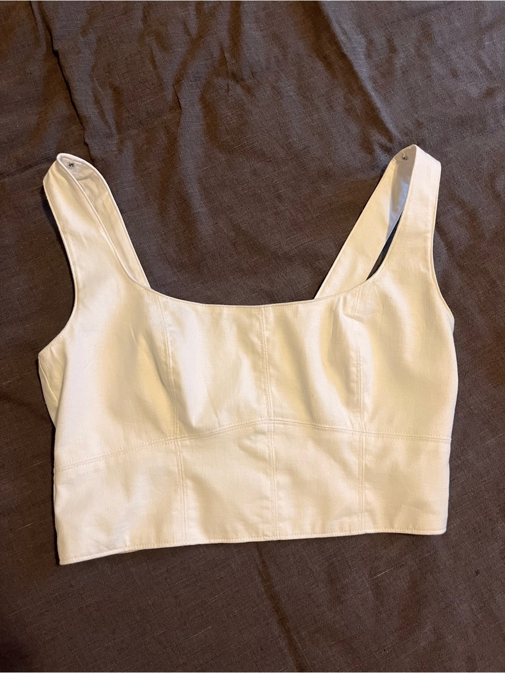 Linen Blend Fitted Crop top - Banana Republic- White - Large